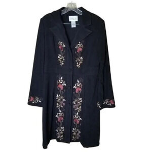 Jessica Floral Embroidered Whimsical Black Long Trench Coat  8